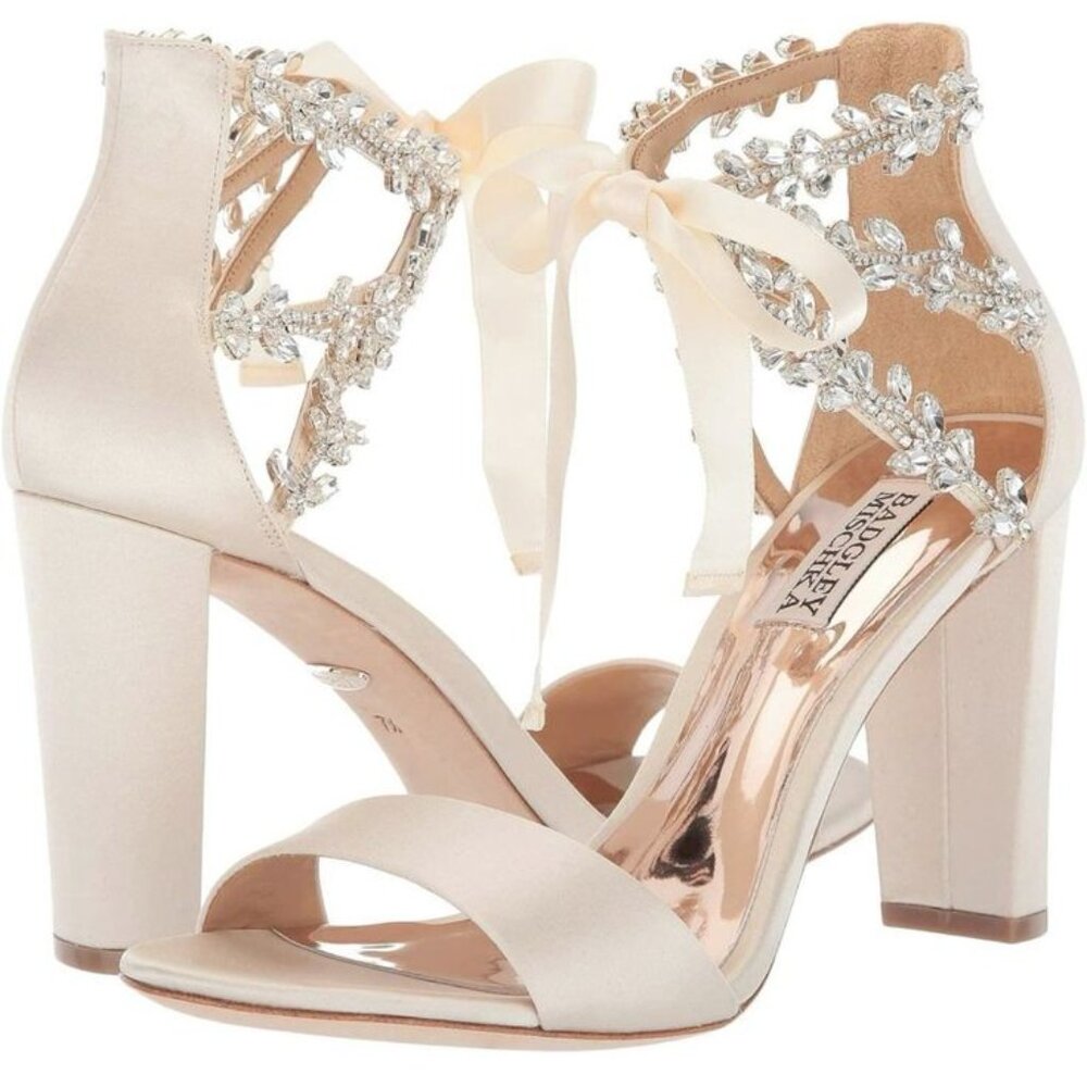 Badgley Mischka Cream Heels with Crystal Embellishments